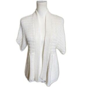 Chico's Open Front Acrylic Cardigan Sweater, White/Cream, Small